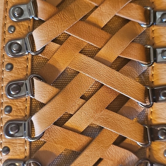 Romygold Woven Leather/Brackets Women's Spacious Travel Bag, Buttery Cream, New - Picture 6 of 8